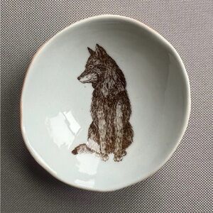 Fox Illustration Ceramic Trinket Dish | Small Handmade Style Bowl